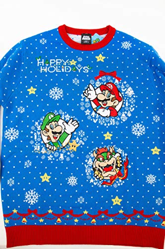 Numskull Unisex Official Nintendo Super Mario Knitted Christmas Jumper for Men or Women - Ugly Novelty Sweater Gift