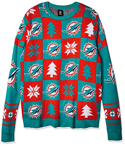 NFL MIAMI DOLPHINS PATCHES Ugly Sweater, X-Large
