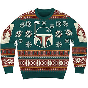 Star Wars Boba Fett The Mandalorian Winter Holiday Sweater Licensed (Large) Green