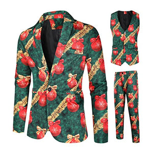 Men Suits Christmas Print 3 Piece Suit Casual Print Party Suit Fashion Jacket Vest Pants Holiday Clothes Color 8 Large