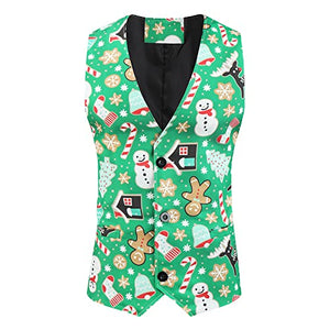 Men Suits Christmas 3-Piece Suit Casual Print Party Suit Fashion Jacket Vest Pants Multi Color Clothing Set Color 9 Medium