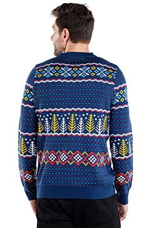 Fair Isle Polar Bear Party with Beer Navy Blue Ugly Christmas Sweater for Men Size S