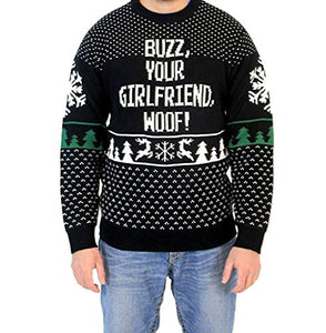 Home Alone Buzz Your Girlfriend Woof Ugly Christmas Sweater (Adult Large) Black