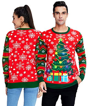 uideazone Women's Ugly Christmas Sweater Light-UP Christmas Tree Pattern Long Sleeve Knitted Pullover Sweatshirt Jumper
