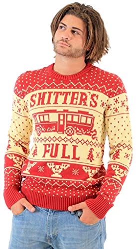 National Lampoon Vacation Shitter's Full Ugly Christmas Sweater (Adult Medium) Red, White