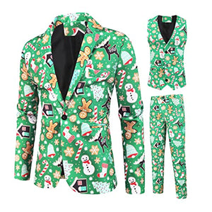 Men Suits Christmas 3-Piece Suit Casual Print Party Suit Fashion Jacket Vest Pants Multi Color Clothing Set Color 9 Medium