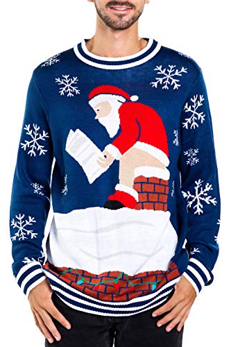 Tipsy Elves Men's Santa Pooping Ugly Christmas Sweater - Funny Santa Xmas Sweater: Large