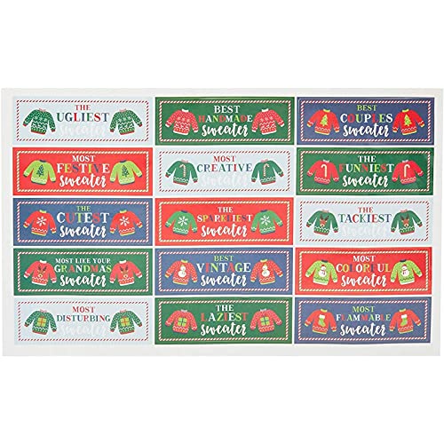 12 Pack Ugly Christmas Sweater Trophy Award with Stickers for Party Decorations, Ugly Sweater Kit