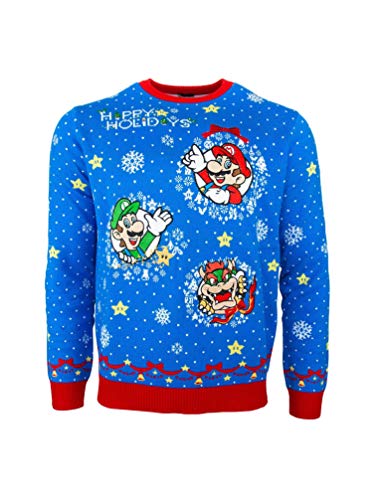 Numskull Unisex Official Nintendo Super Mario Knitted Christmas Jumper for Men or Women - Ugly Novelty Sweater Gift
