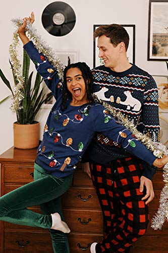 Fair Isle Polar Bear Party with Beer Navy Blue Ugly Christmas Sweater for Men Size S
