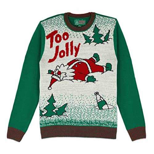Ugly Christmas Sweater The Company Holiday Ugly Xmas Crew Sweaters for Men (Emerald - Too Jolly Santa, XXL)