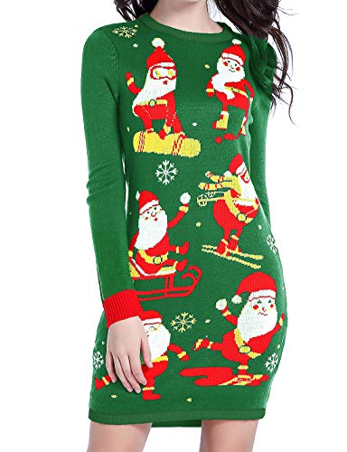 v28 Ugly Christmas Sweater for Women Vintage Funny Merry Knit Sweaters Dress (Large, Christmas Green)