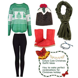 EXLURA Patterns Reindeer Ugly Christmas Sweater Jumper Pullover Tops Green