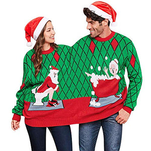 CHARMMA Crew Neck Long Sleeve Two Person Knit Pullover Ugly Christmas Sweater (Green, One Size)