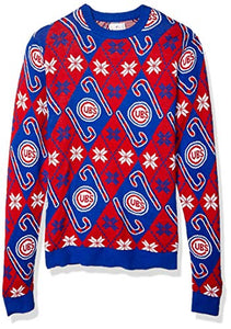 FOCO MLB Chicago Cubs Women's Candy Cane Repeat Crew Neck Sweater, Medium, Team Color