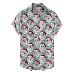 Christmas Short Sleeve Tee Shirt For Men Funny Christmas 3D Cartoon Print T-Shirt Xmas Clothes Holiday Lapel Button Down Tops
