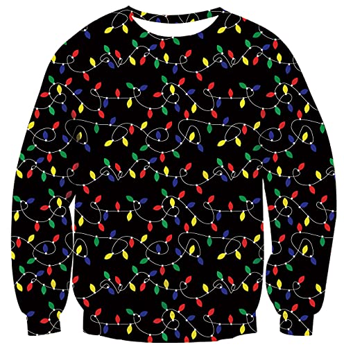 RAISEVERN Ugly Christmas Sweater for Men Women Funny Xmas Led Up Sweatshirt Holiday Festive Long Sleeve Crewneck Winter Top