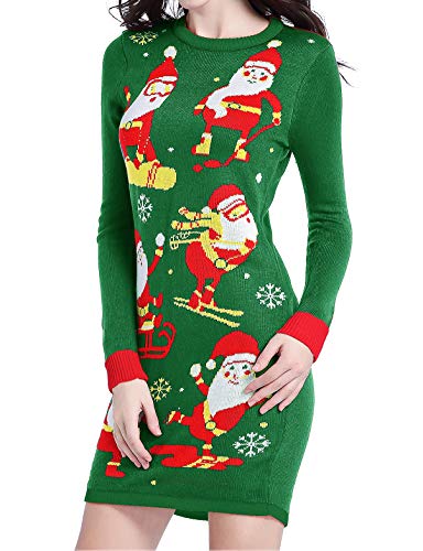 v28 Ugly Christmas Sweater for Women Vintage Funny Merry Knit Sweaters Dress (Large, Christmas Green)