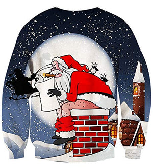 Unisex Ugly Christmas Sweatshirt Funny Santa Claus Graphic Printed Xmas Long Sleeve Sweater Clothing M