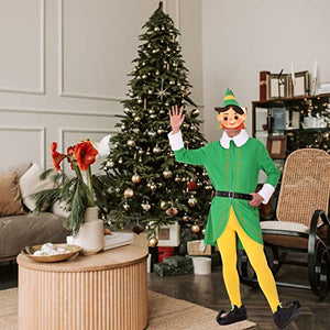 Mens Christmas Elf Costume, Buddy Elf Costume, Christmas Cosplay Buddy, The Elf Costume Coat Pants Hat Belt shoes Full Set Costumes for Men(XL)