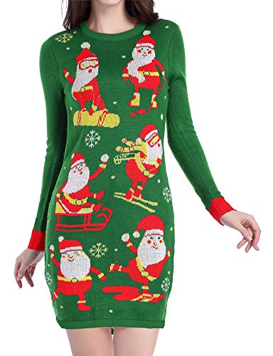 v28 Ugly Christmas Sweater for Women Vintage Funny Merry Knit Sweaters Dress (Large, Christmas Green)