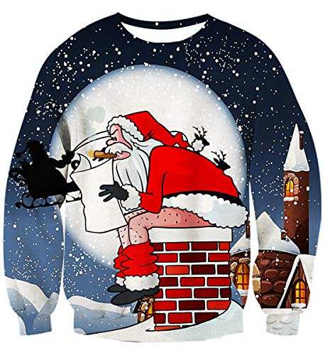 Unisex Ugly Christmas Sweatshirt Funny Santa Claus Graphic Printed Xmas Long Sleeve Sweater Clothing M
