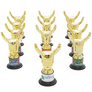 12 Pack Ugly Christmas Sweater Trophy Award with Stickers for Party Decorations, Ugly Sweater Kit