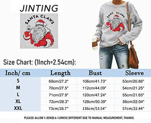 JINTING Christmas Sweatshirt for Women Christmas Santa Claus Pullover Casual Long Sleeve Funny Graphic Shirts (Gray, Largee)