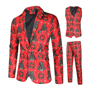 Men Suits Christmas Print 3 Piece Suit Casual Print Party Suit Fashion Jacket Vest Pants Holiday Clothes Color 3 Large
