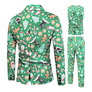 Men Suits Christmas 3-Piece Suit Casual Print Party Suit Fashion Jacket Vest Pants Multi Color Clothing Set Color 9 Medium