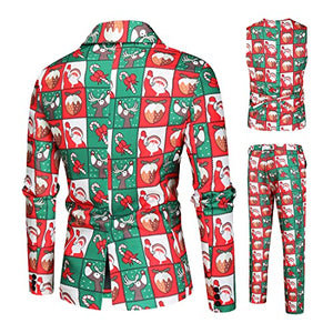 Men Suits Christmas Print 3 Piece Suit Casual Print Party Suit Fashion Jacket Vest Pants Holiday Clothes Color 5 Large
