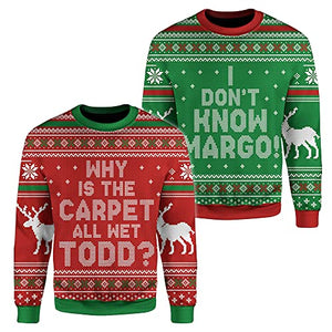 I Don't Know Margo-Why The Carpet All Wet Couple 3D All-Over Knitting Pattern Sweatshirt Fake Ugly Christmas Sweater