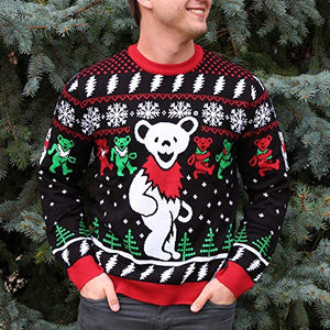 Ripple Junction Grateful Dead Adult Dancing Bears Holiday Ugly Fleece Sweater XS Black