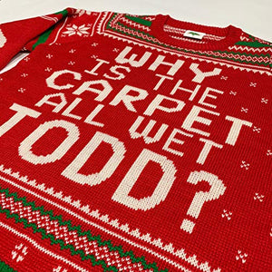 Why is The Carpet All Wet Todd Ugly Christmas Sweater (Large), Red, Size Large