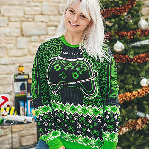 Numskull Unisex Official Xbox 'Ready to Play' Knitted Christmas Sweater for Men or Women - Ugly Novelty Jumper Gift