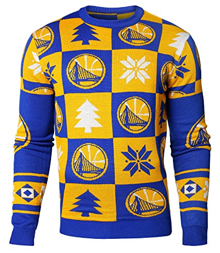 FOCO Golden State Warriors 2016 Patches Ugly Crew Neck Sweater - Mens Double Extra Large