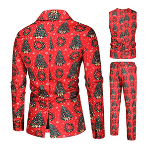 Men Suits Christmas Print 3 Piece Suit Casual Print Party Suit Fashion Jacket Vest Pants Holiday Clothes Color 3 Large