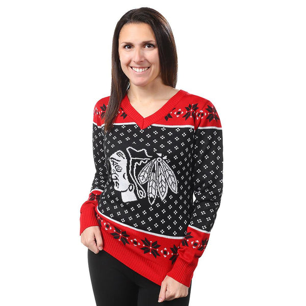 Chicago Blackhawks Ugly Christmas Sweater – Patches, Crew Neck, Multi-Color – Mens Forever Collectibles