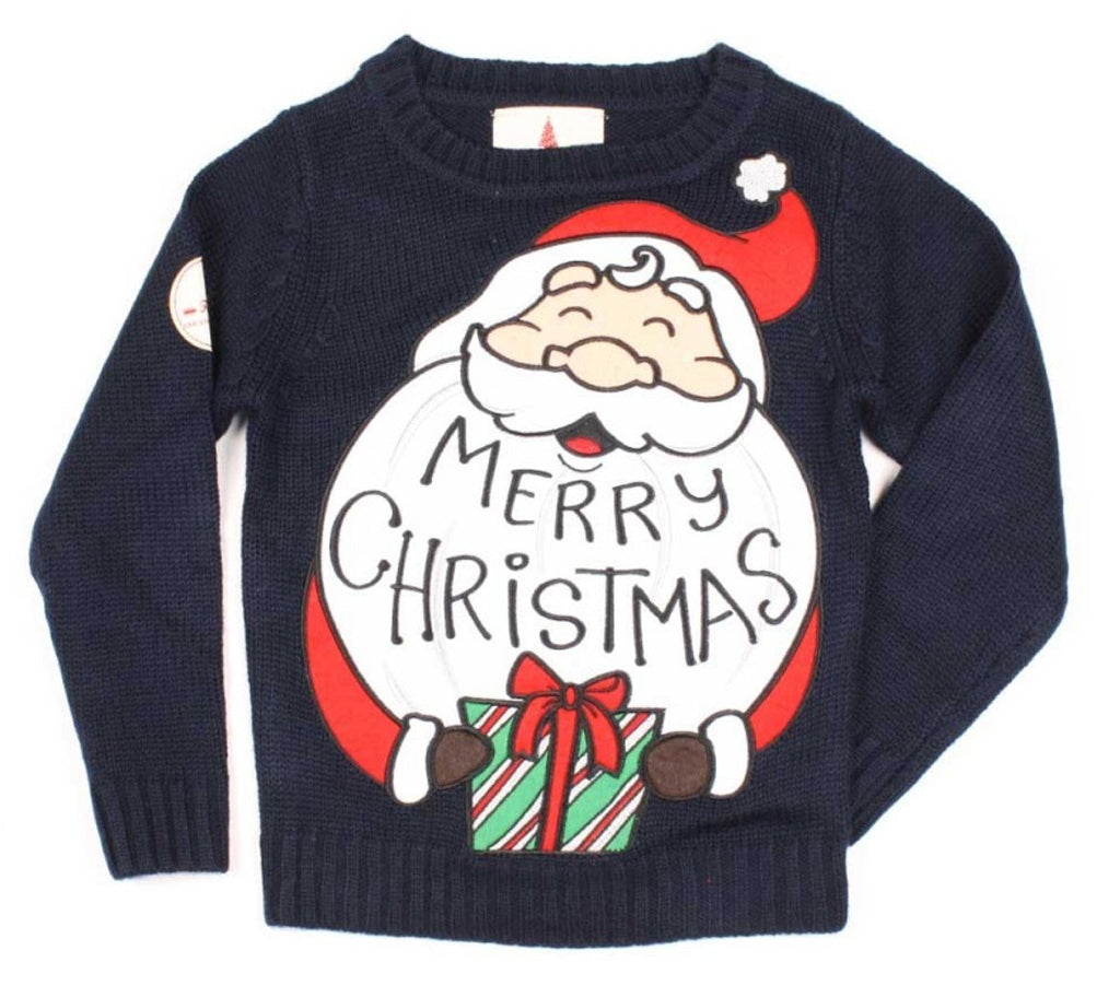 Kids Funny Christmas Sweater Santa Navy Blue