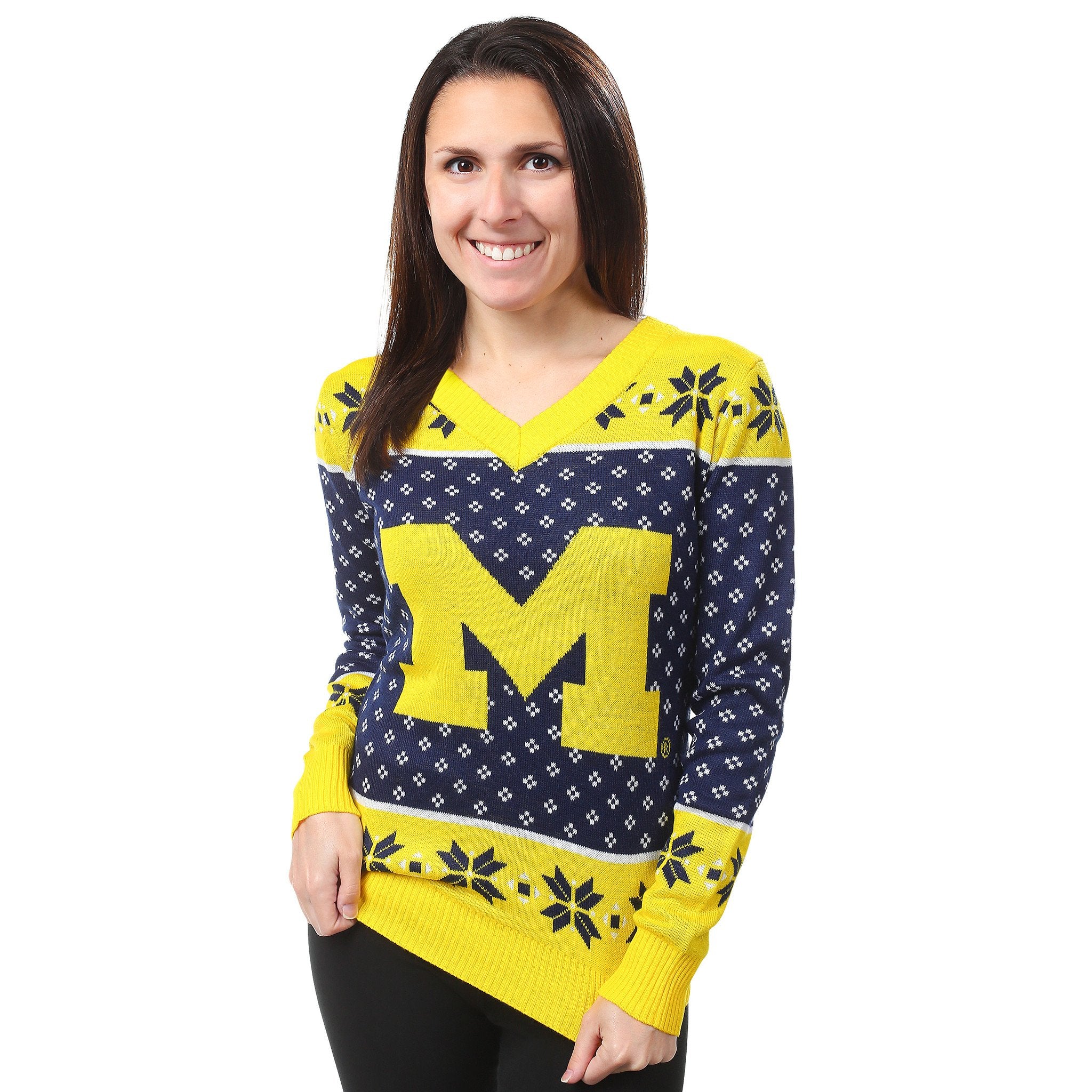 Fleece University of Michigan Wolverines U of M Holiday Christmas  Sweater-Look College Fleece Fabric Print