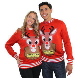 Red Christmas Sweater with Mounted Rudolph Bad Sweater