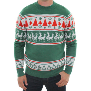 Ugly Reindeer Conga Line Sweaters Green Tacky Jumpers