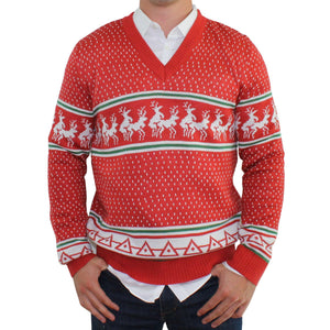 Reindeer Conga Line V-Neck Ugly Christmas Sweater Jumpers